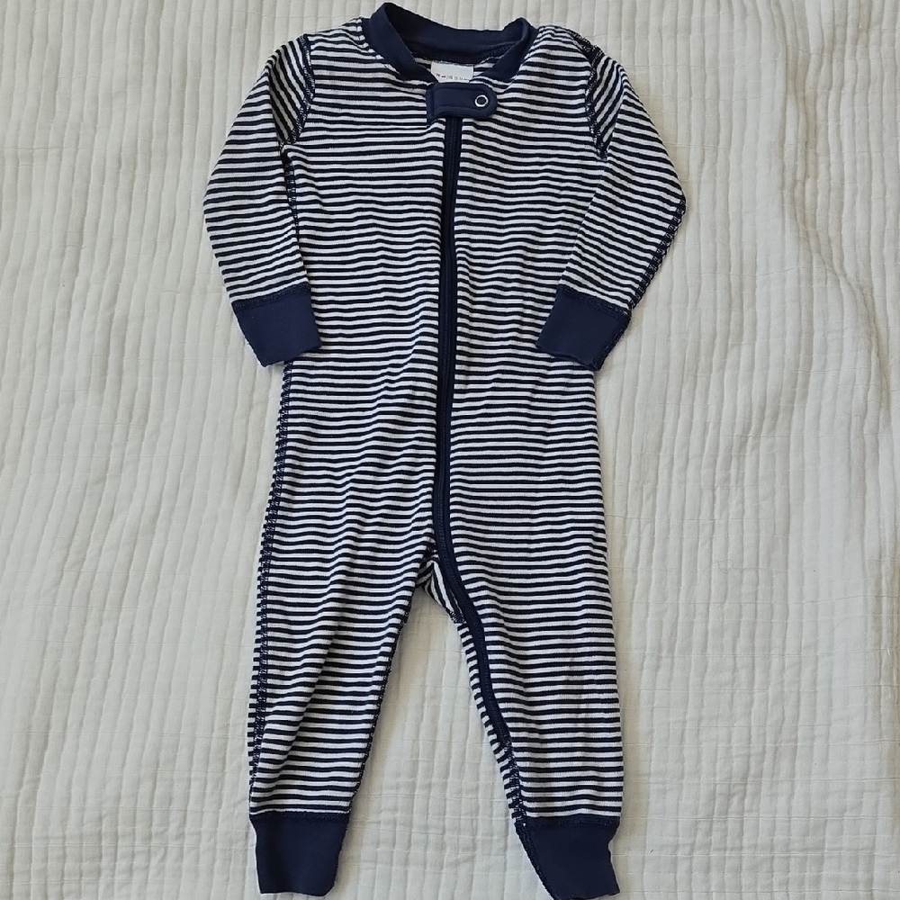 Hanna Andersson Navy and White Striped Footie